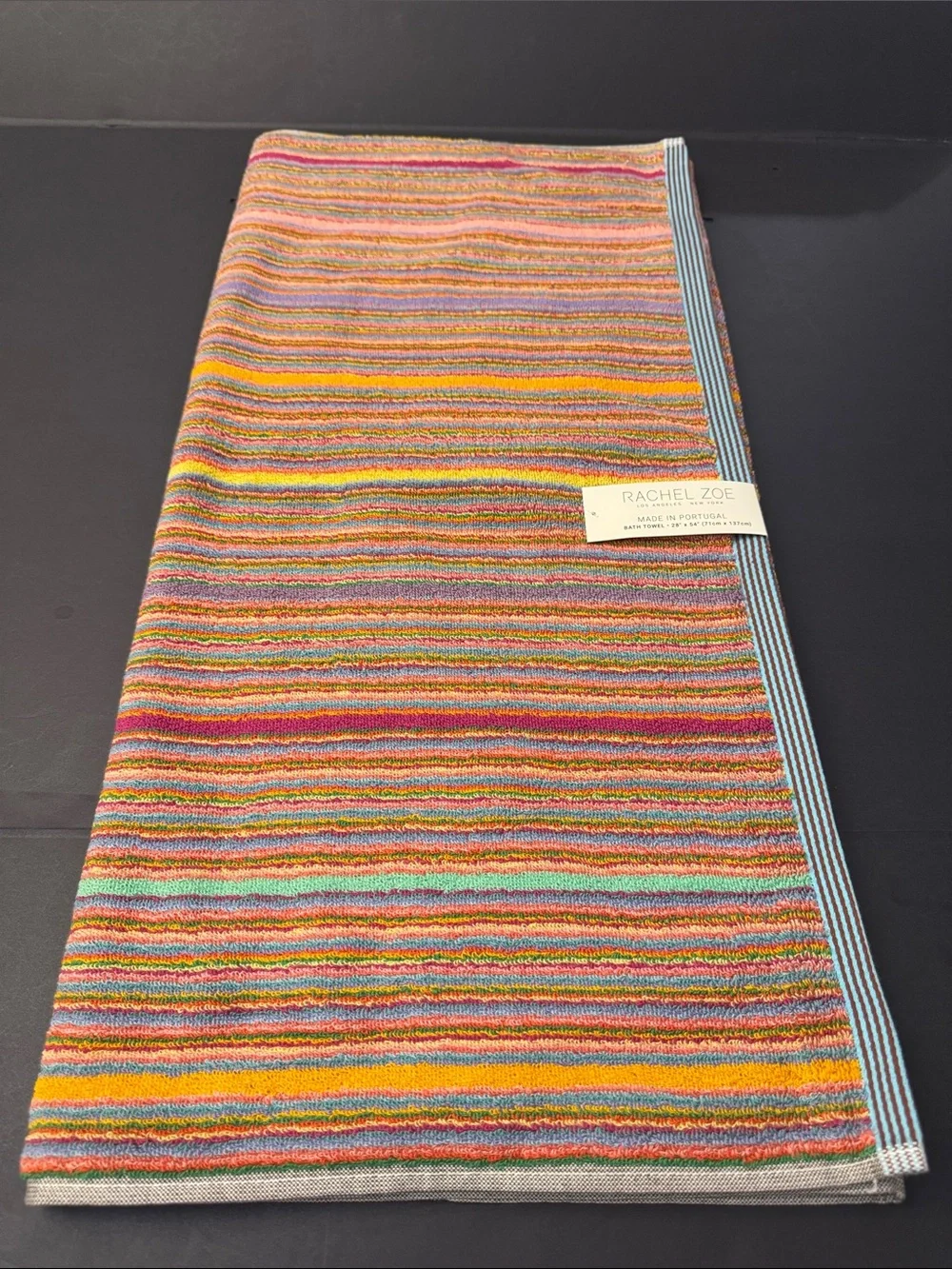 4pc RACHEL ZOE Rainbow Stripe Bath Towel Set - Made in Portugal - Multi
